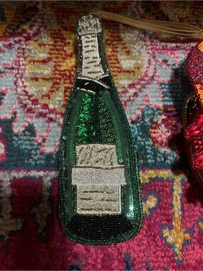 Sequin Champagne Bottle Wristlet - Green and Gold